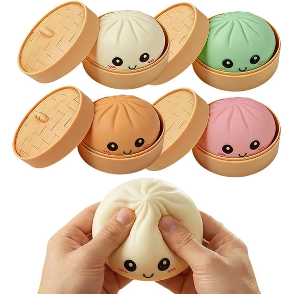 Twfbrm Dumpling Stress Ball, 4" Giant Squashy Dumpling with Food Steamer, Stress Relief Sensory Fidget Ball Toy, Soft and Stretchy Slow Rising Squeeze Dough, Steamed Stuffed Bun Decompression Toy