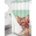 thumbnail image 3 of No Hook Shower Curtain with Snap-in Liner, Green Cat Waterproof Fabric Bathroom Curtains, Funny Animals Modern Art Bath Curtains & Mesh Top Window Narrow 36"x78", 3 of 9