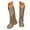 Khaki, variant on Chunky Lug Sole Riding Boots for Women Round Toe Tassel Studded Mid Calf Buckle Strappy Zipper Booties