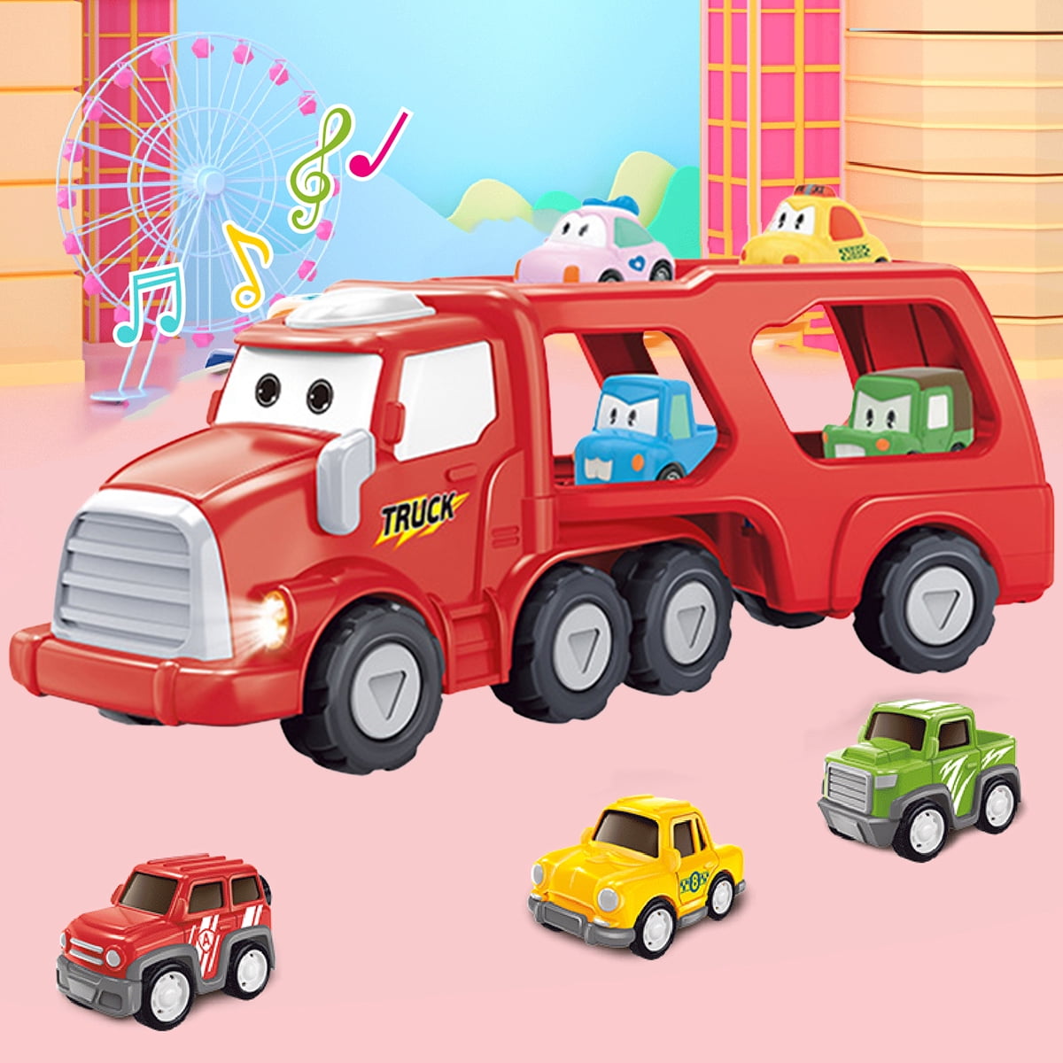 Willstar Car Toy Set(5 in 1) with Lights and Sounds, Pink Toy for Girl