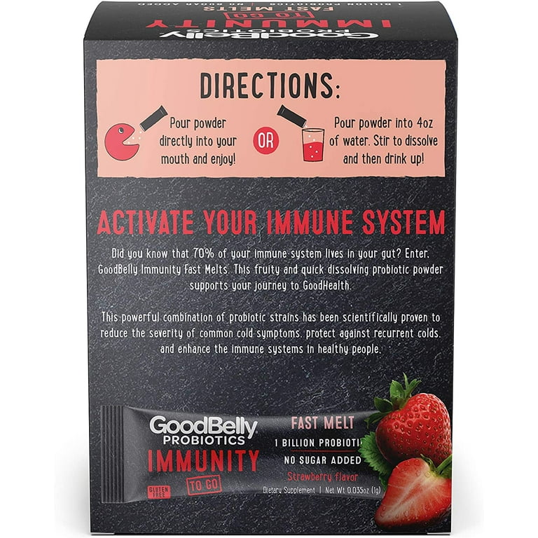 GoodBelly to Go Fast Melts - Promotes Immune Support Through Live  Probiotics for Women & Men, Strawberry Flavor, 30 On-The-Go Packets 