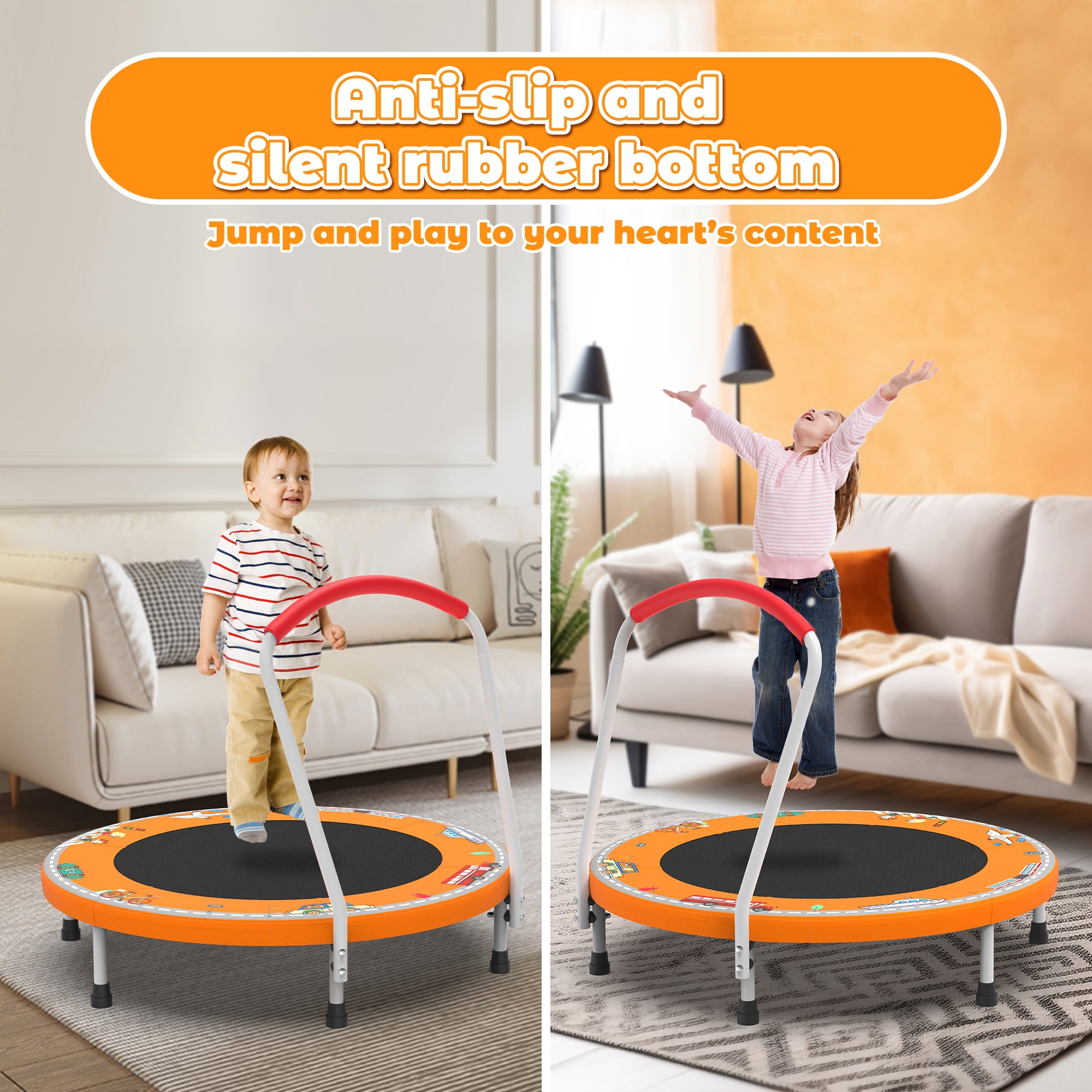 Mersco 36" Kids Trampoline for Toddlers,Indoor & Outdor Trampoline with Handle for 2+ Years Kids,Baby Toys Gifts for Boys Girls, Birthday, Orange
