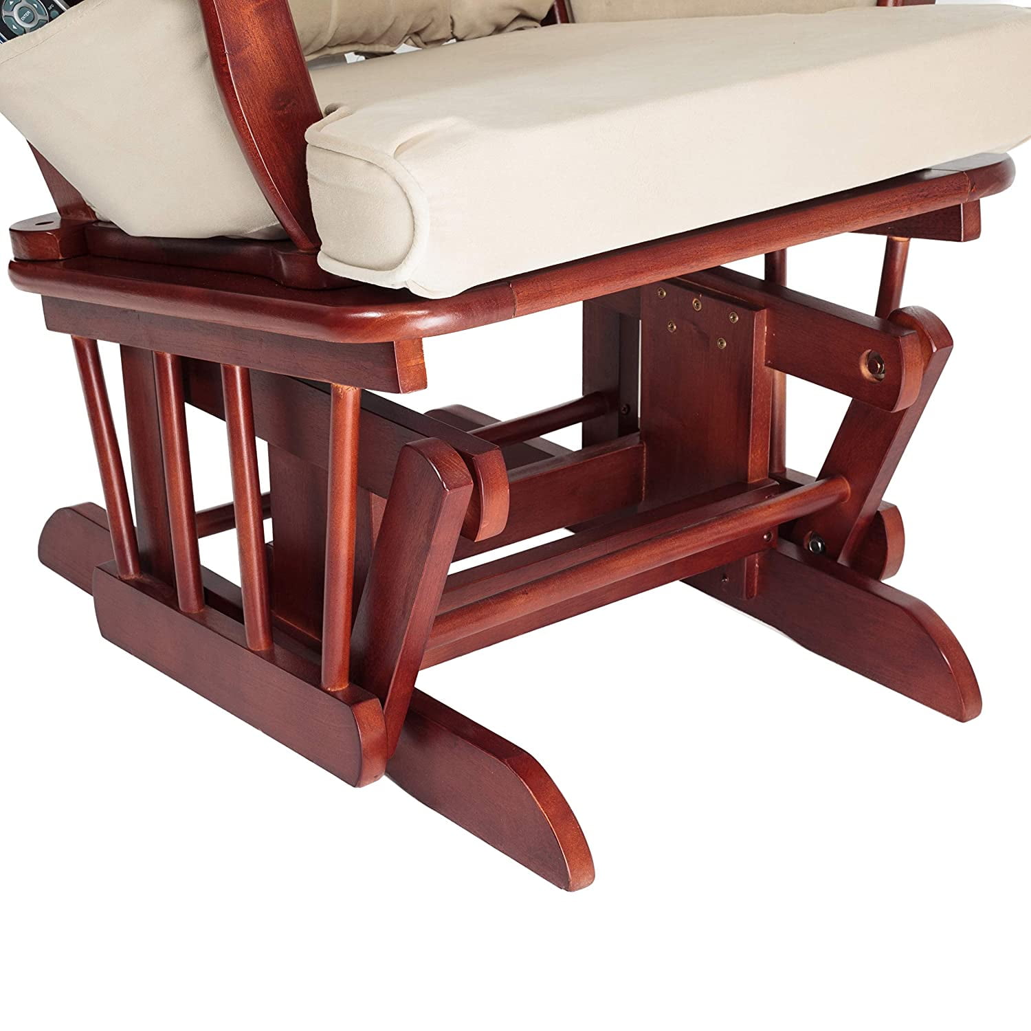 AFG Baby Furniture Sleigh Glider Chair and Ottoman Cherry with Beige Cushions