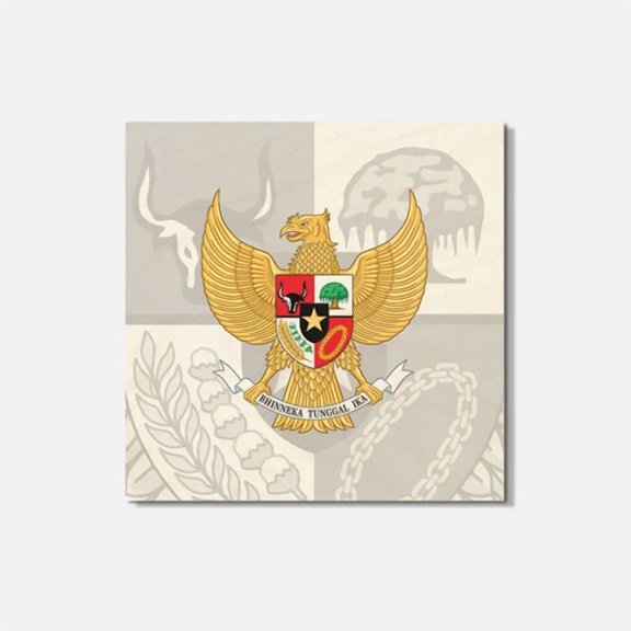 Indonesia Coat Of Arms 4'' X 4'' Square Wooden Coaster