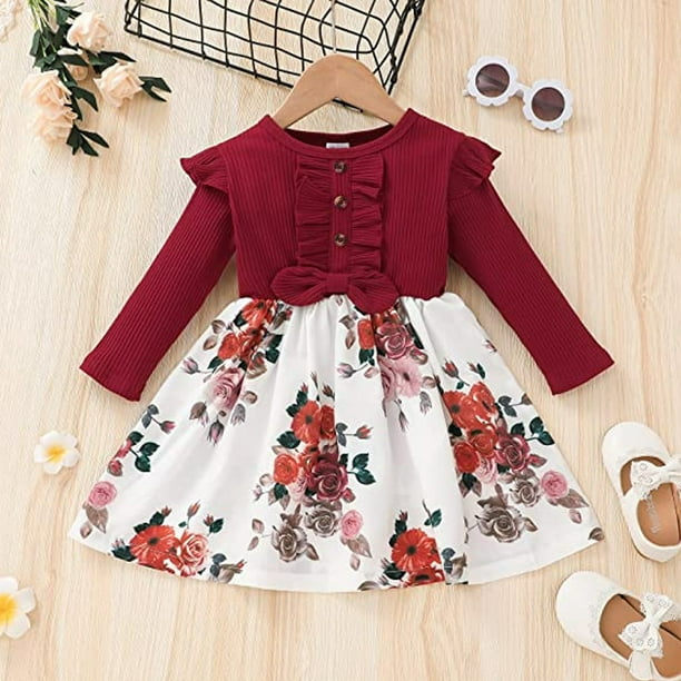 Fall Floral Dress Girls Casual Clothes Dress for Kids Walmart