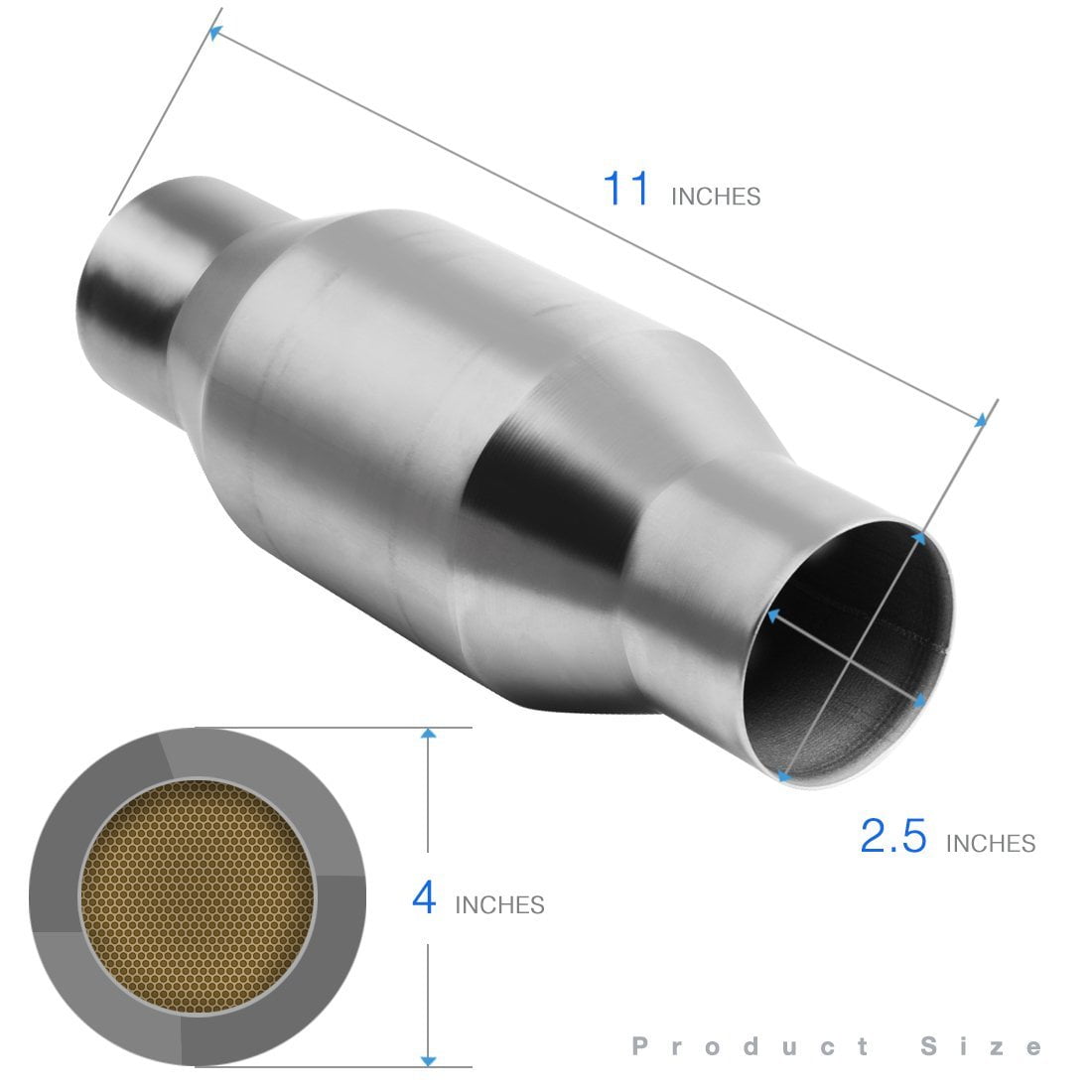 2.5 Inlet/Outlet Universal Catalytic Converter High Flow Stainless