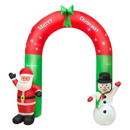 5Ft-12Ft Outdoor Large Christmas Self Inflating Inflatables With Led Lights Holiday Decor (8Ft Greetings Santa &Amp; Snowman Archway)