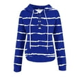 thumbnail image 4 of Olyvenn Women's Striped Print Drawstring Hoodies Long Sleeve Sweatshirt Y2K Hip-hop Pullover Button Down Top with Pocket Blue L, 4 of 6