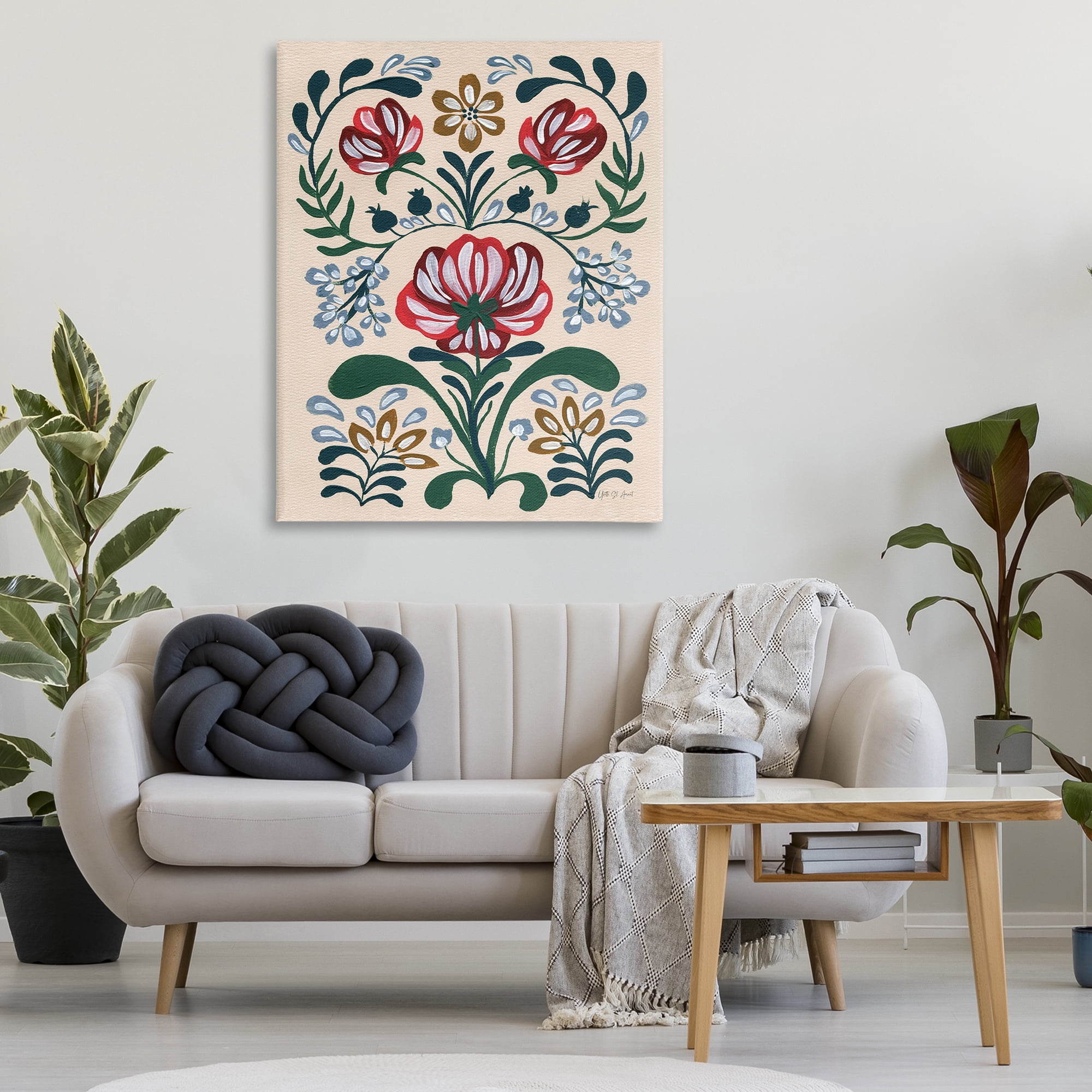 Stupell Industries Boho Folk Florals Botanical & Floral Painting Gallery Wrapped Canvas Art Print Wall Art, 36 x 48