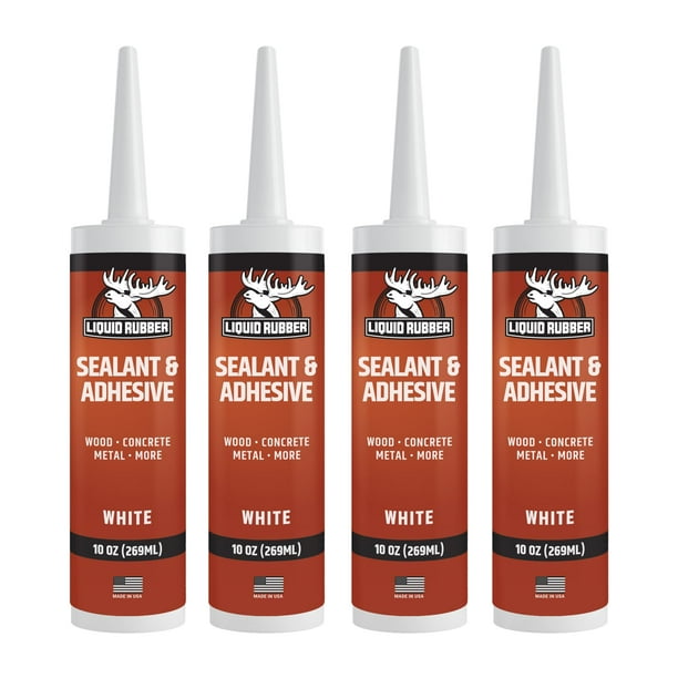 Sellador adhesivo híbrido de caucho líquido Caulk, blanco, paquete de 4