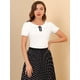 thumbnail image 3 of Top de blusa con decoración de lazo elástico de manga corta con cuello plano para mujer blanco XS, 3 of 6