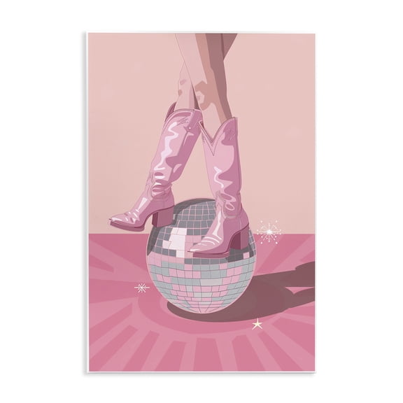 Stupell Industries Pink Disco Cowgirl Balancing People Painting Unframed Art Print Wall Art, 10 x 15