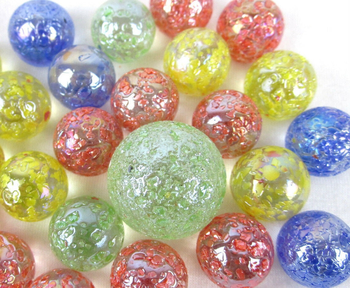 60 MIXED PEEWEE GLASS MARBLES 12mm traditional toy game marble run party bags 