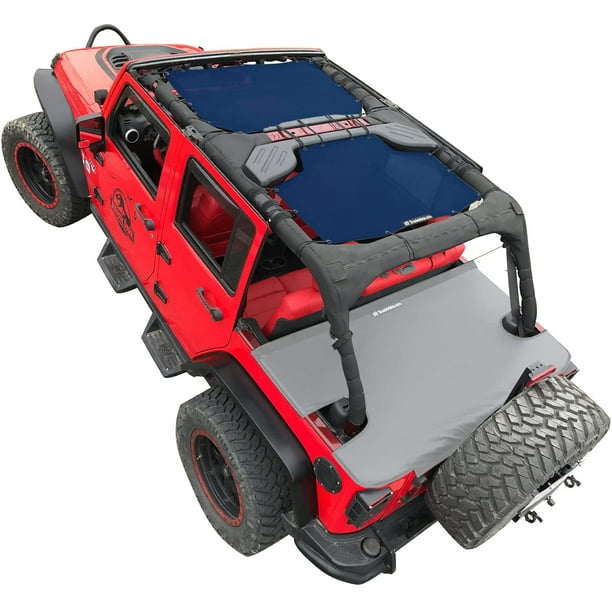 Shadeidea Jeep Wrangler Sunshade Jku Top Sun Shade Jk Unlimited 07 18 4 Door Front Rear Navy Blue Mesh Screen Cover Uv Blocker With Grab Bag 10 Years Warranty Walmart Com Walmart Com