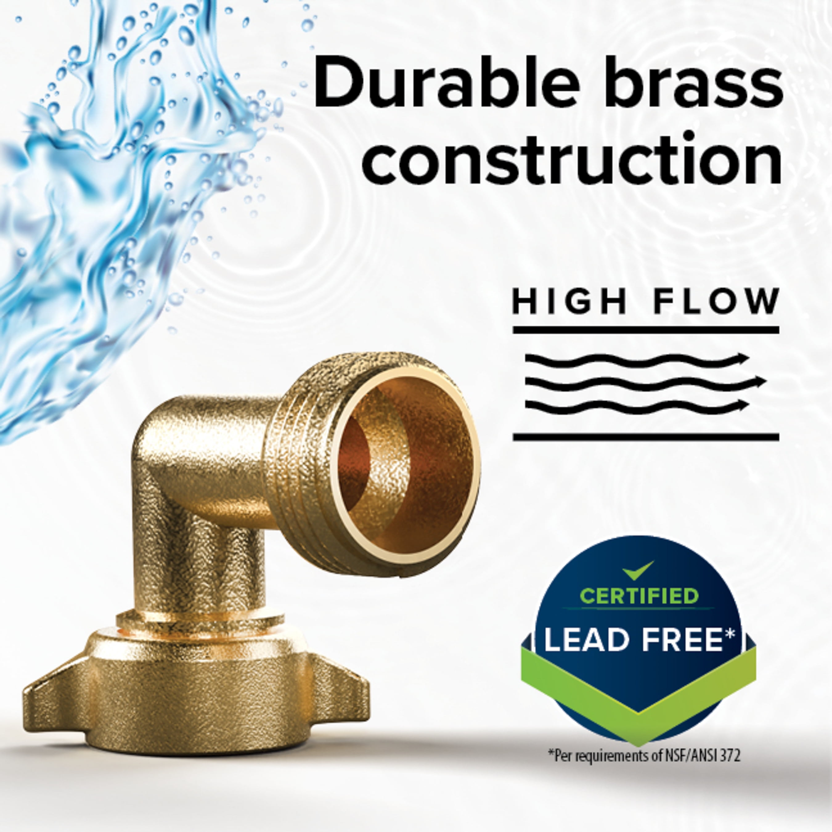 Camco 90-Degree Hose Elbow for RVs - Solid Brass Construction, Certified Lead-Free (22505)