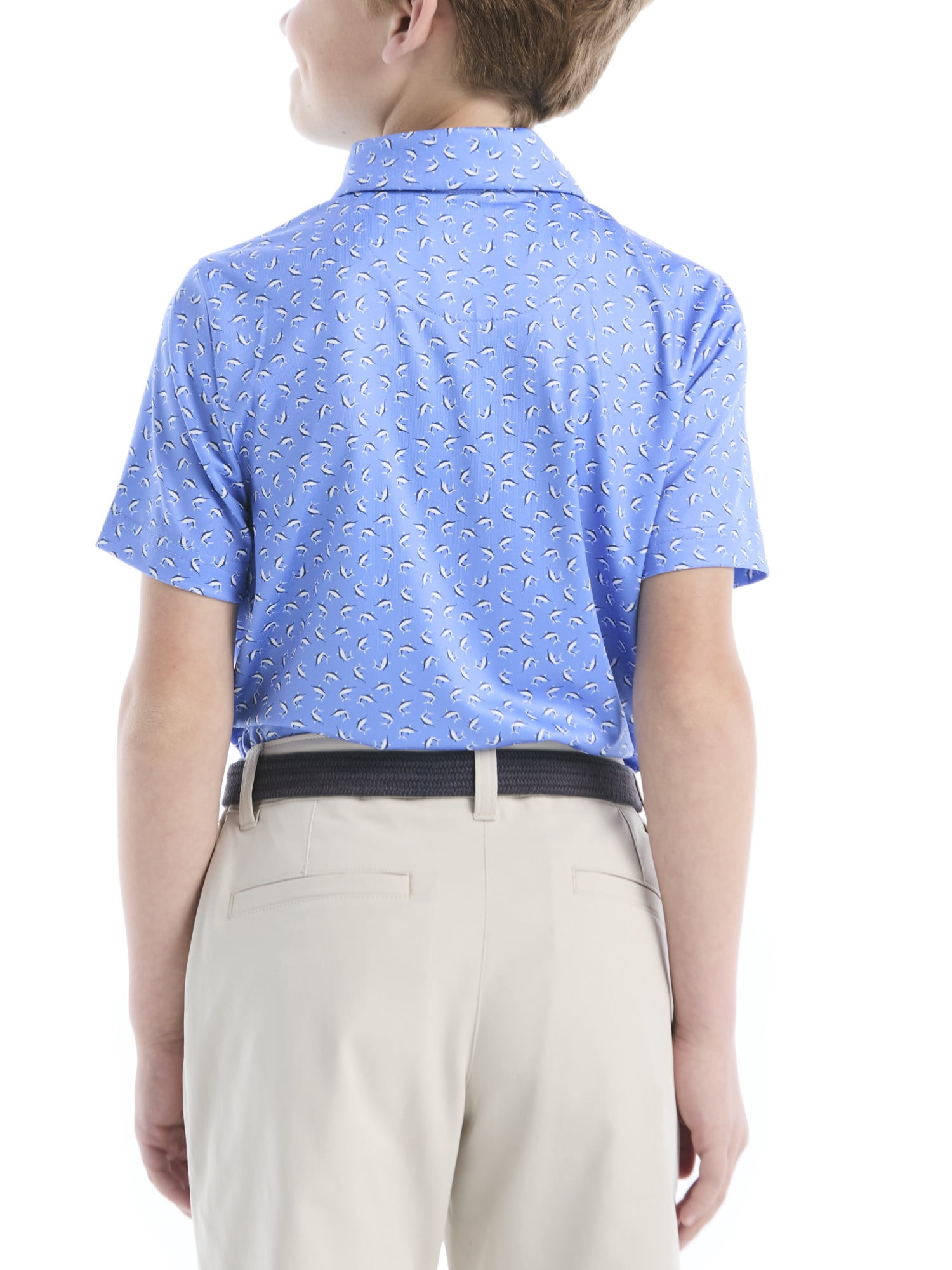 Ben Hogan Performance Little Boys and Big Boys Marlin Fish Printed Short Sleeve Golf Polo Shirt, Sizes 4-18