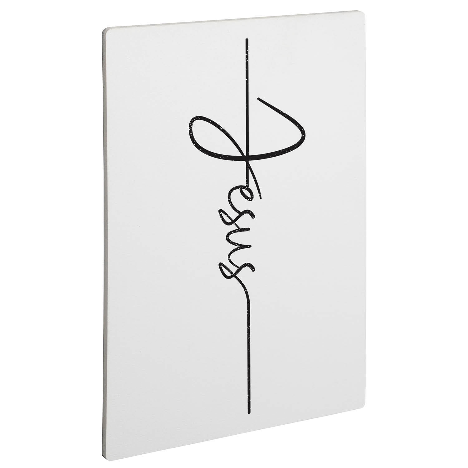 Personalized Planet Jesus Cross Spiritual Wall Art | Black Letters on Rectangular White Wood | 10x15