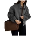 thumbnail image 3 of Chaqueta Corta de Lana para Mujer, Cálida Chaqueta de Invierno, Abrigo Corto con Cremallera y Bolsillos. Gris Oscuro M, 3 of 8