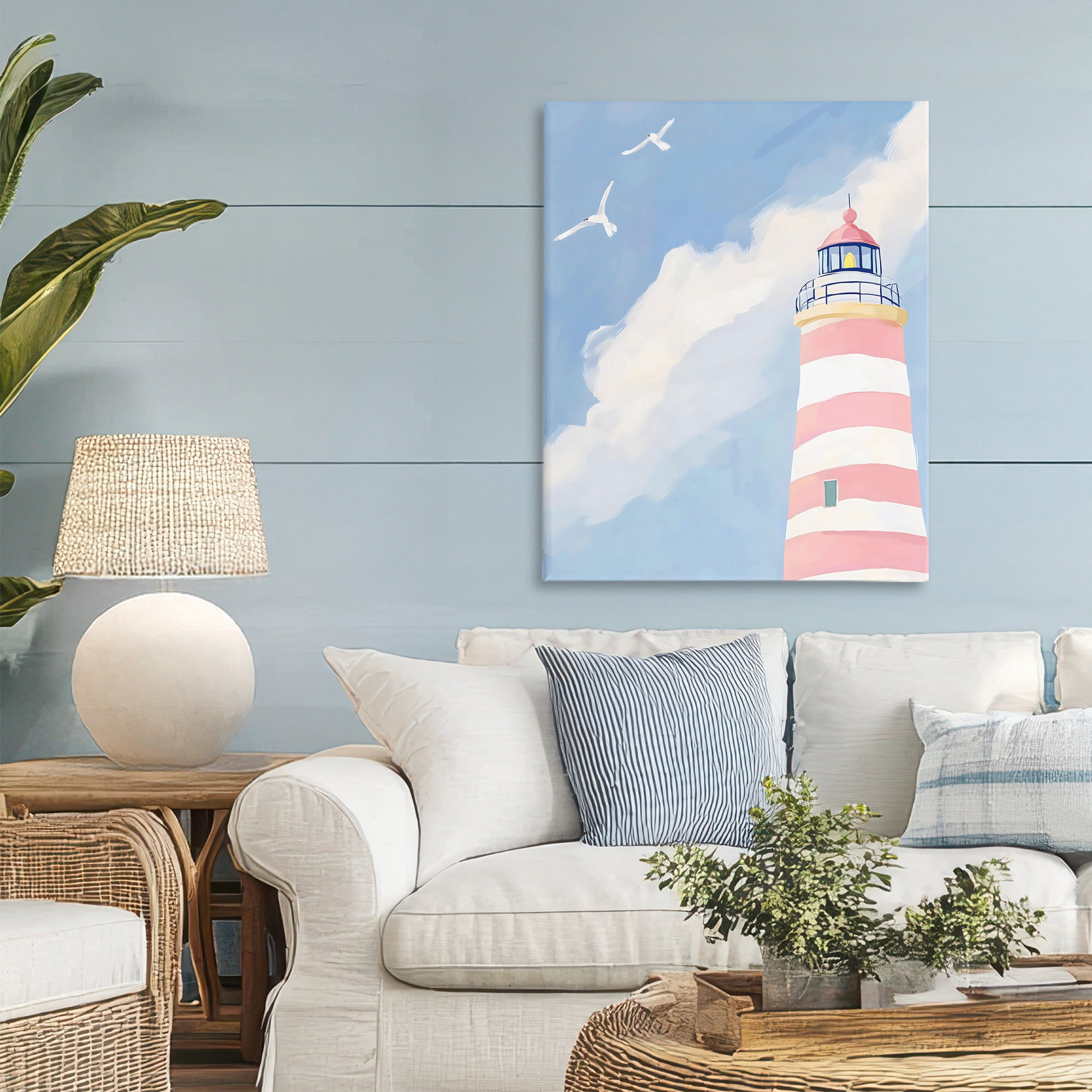 Stupell Industries Striped Lighthouse with Seagulls Canvas Wall Art, design by The Prints Vibe