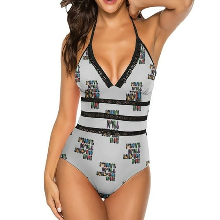 Vinyl Will Never Die Deep V-Neck Halter One-Piece Swimsuit Ladies Monokini Beach Bathing Suits Swimwear Graphic Music Vector