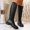 Black, variant on Womens Classic V Shaped Opening Knee High Boots, Back Zip Flat Low Heel Faux Leather Western Tall Booties, Comfort Boots for office Black 6.5(38)