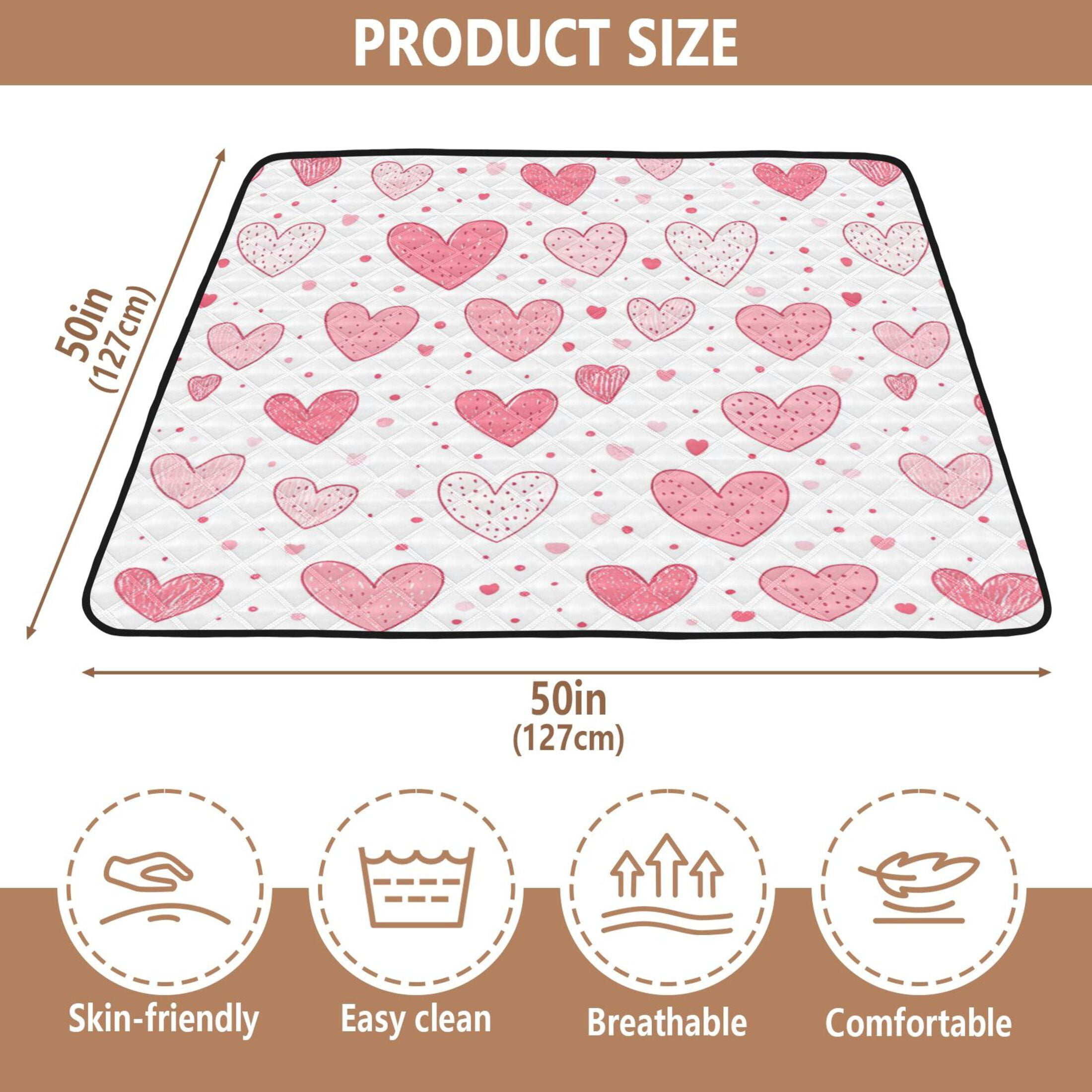 WOBOGO Valentine Day Pink Hearts Pattern Baby Playmats Extra Large Waterproof Rollable Activity Pads for Toddlers 50×50inch