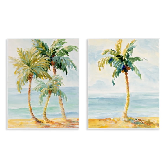 Stupell Industries Tropical Palms Calm Ocean Landscape & Nature Painting Unframed Art Print Wall Art, 11 x 14, Set of 2