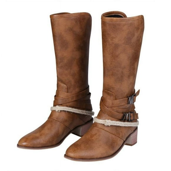 LSLJS Womens Knee High Boots Chunky Heel Slouchy Metal Buckle Back Zipper Fashion Winter Fall Boots, Women's Mid-Calf Boots, Womens Boots