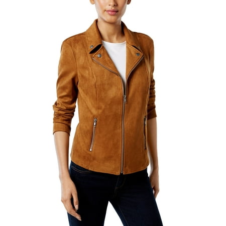 Style & Co Women's Faux Suede Moto Jacket Brown Size XX-Large