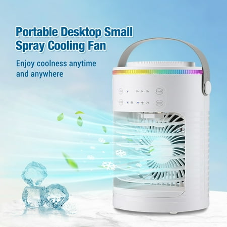3-in-1 Portable Air Cooler Fan, Personal Evaporative Cooler with Humidifier & 7-Color Night Light, USB Desktop Cooling Fan for Home, Office, and Bedroom, White