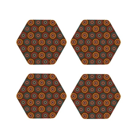 

Junzan 60s and 70s Aesthetic1 Print Coasters for Drinks - Leather Coasters Set of 4 for Coffee Table for Housewarming/Kitchen/Bar/Decor-Hexagon