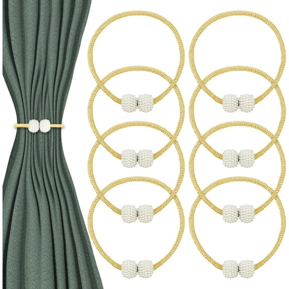 8pcs Magnetic Curtain Ties, Pearl Curtain Ties Decorative Rope Curtain Holder Holdbacks for Drapes Modern Curtain Holdbacks for Home Office Hotel Window Decorative(gold)