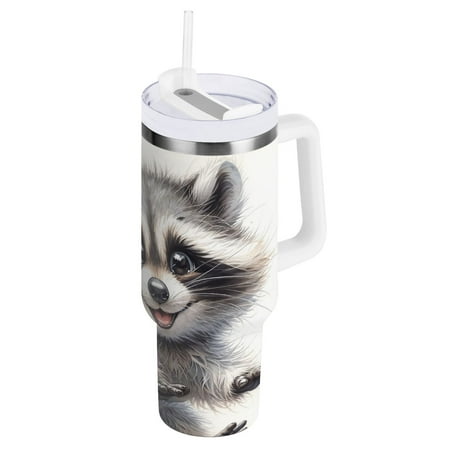 

JSTEL Funny Raccoon Animal 40 oz Tumbler Stainless Steel Water Bottle Vacuum Insulated Cup with Straw Lid & Handle For Travel Car Cup Holder