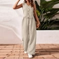 thumbnail image 2 of Women's Summer Two Piece Outfit Linen Cotton Sleeveless V Neck Button Down Vest High Waist Wide Leg Pants Set Office Lady Suit - Casual Summer Business Suits Tracksuit 2026 Beige XL, 2 of 6