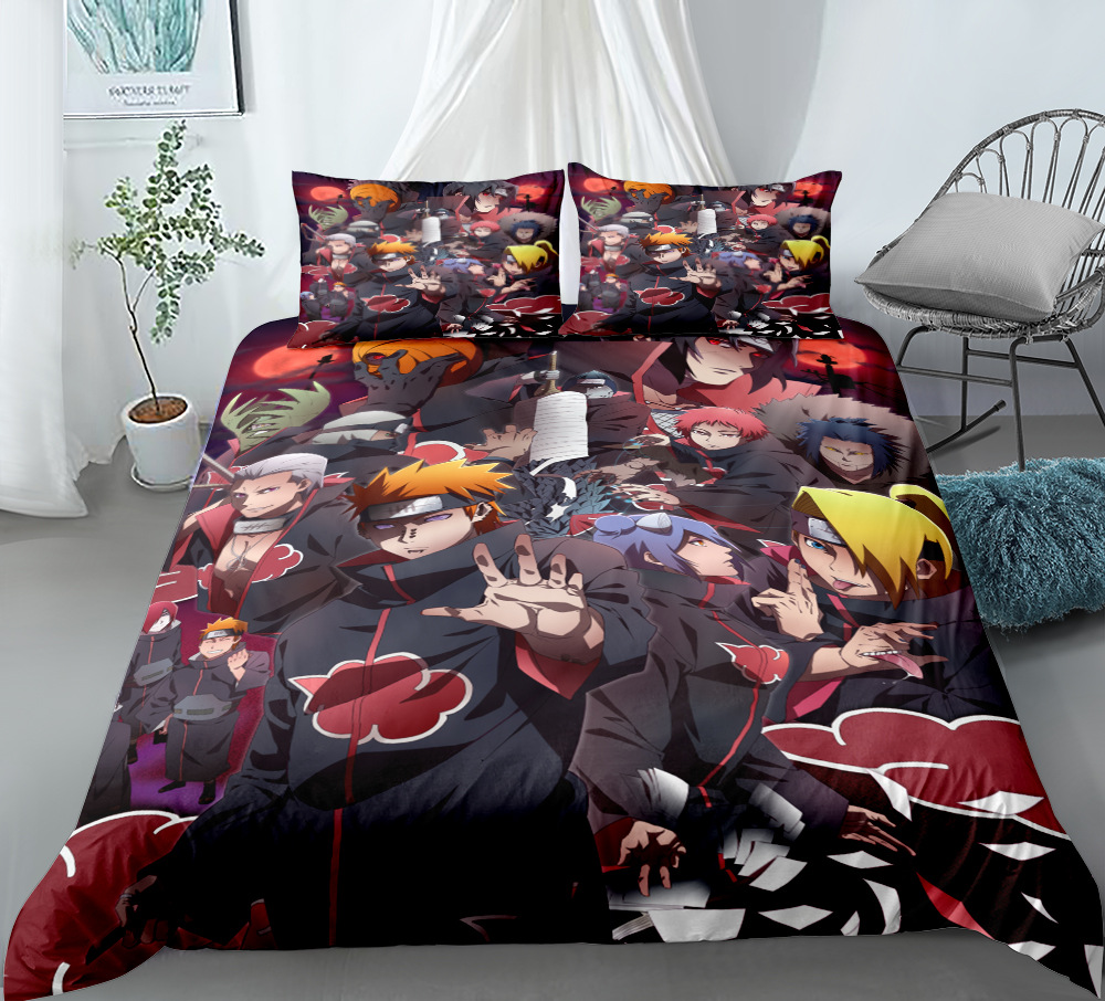 3 Pieces Anime Naruto Akatsuki Duvet Cover & Pillowcases for Fans Kids