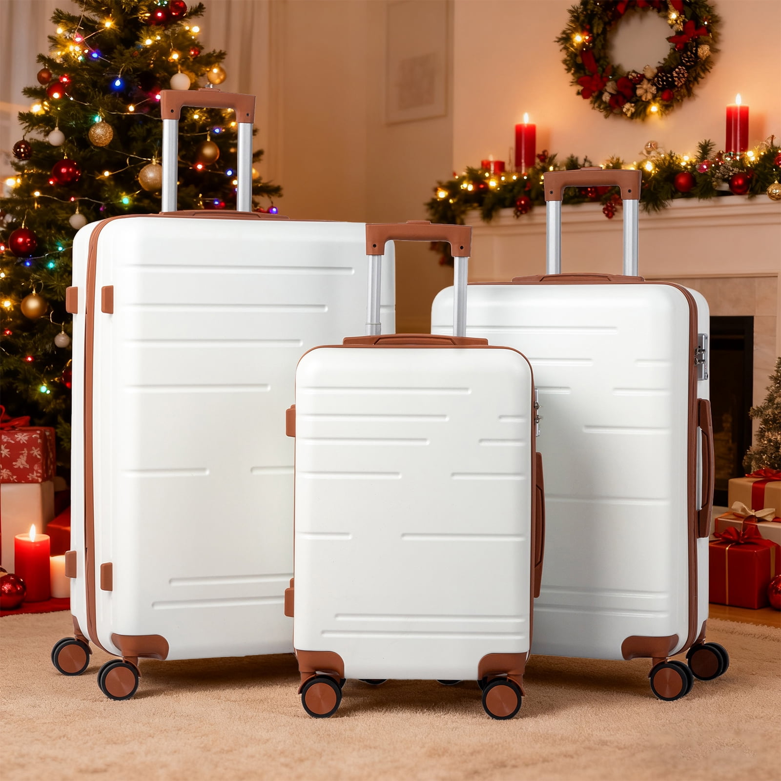 Zimtown Luggage 3 Piece Set Suitcase ABS Hardside Lightweight with TSA Lock Spinner Wheels, Beige