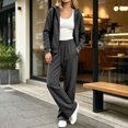 thumbnail image 5 of Domzest Zip Up Hoodies Sweatsuits Womens Long Sleeve Full-zip Hooded Sweatshirt & Wide Leg Sweatpants Fall Winter Athletic Tracksuits Dark Gray M, 5 of 6