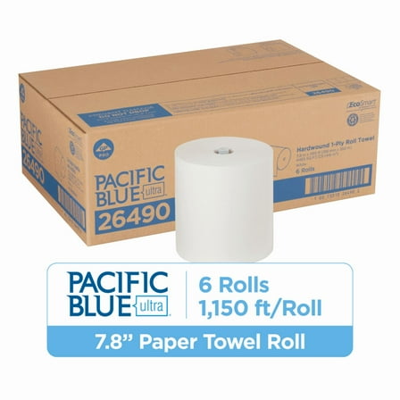 Pacific Blue Ultra® 8” High-Capacity Recycled Paper Towel Rolls by GP PRO (Georgia-Pacific), White, 6 Rolls per Case