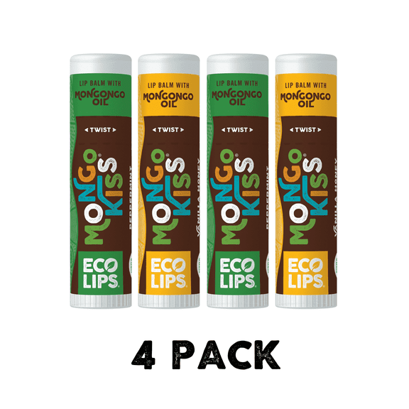 Eco Lips Mongo Kiss Peppermint and Vanilla Honey Organic Lip Balm, 4 Pack Variety