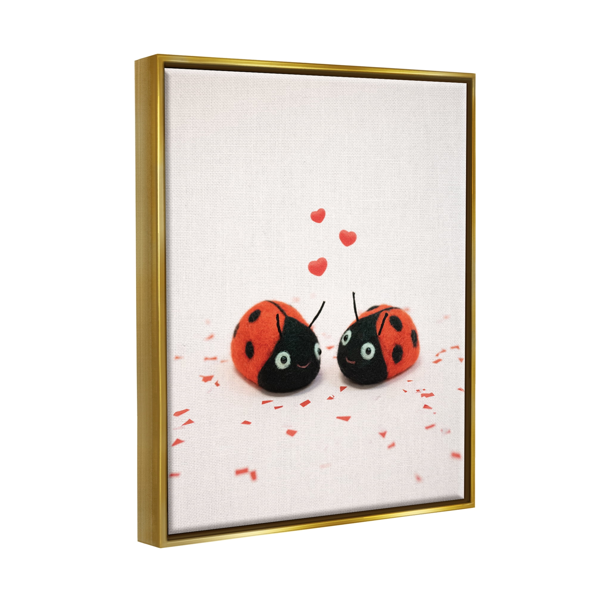 Stupell Industries Ladybugs Valentine's Hearts Holiday Photography Gold Floater Framed Art Print Wall Art