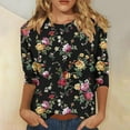 thumbnail image 3 of Mittory 3/4 Sleeve Tops for Women Summer Floral Print Tees Shirts Trendy Ladies Blouses Dressy Casual Clothing, 3 of 5