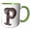 Green/White, variant on 3drose, Pretty Image of Ruby Jeweled Monogram Letter P, 11oz Two-tone Yellow Mug
