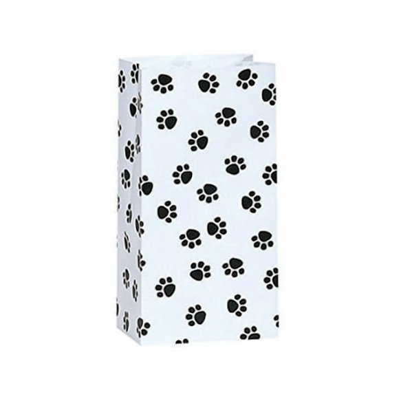 A1 Bakery Supplies 50/set Paw Print Black & White - All-occasion Paper Favor Gift Bags - 2lb - 4-1/4x2-3/8x8-3/16 MADE IN USA