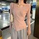 thumbnail image 2 of Rimocy 2022 Primavera Otoño Jersey de Cuello en V Acanalado para Mujer Suéter de Punto Básico de Color Sólido Jersey de Manga Larga Ajustado para Mujer, 2 of 5