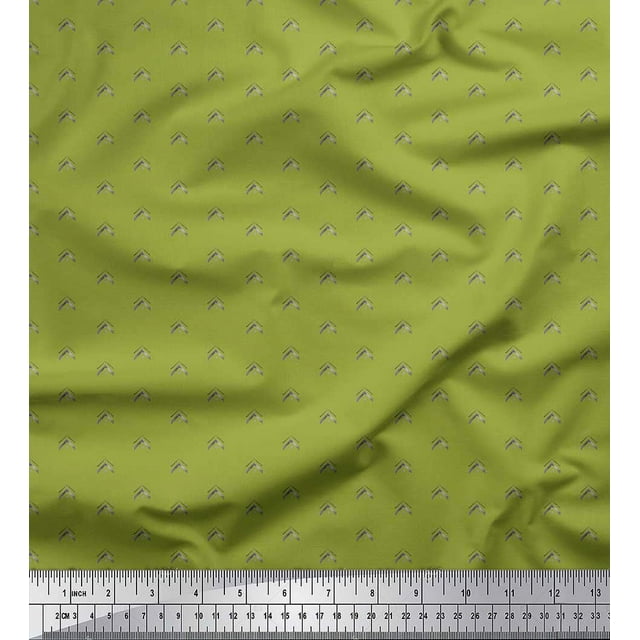 Soimoi Green Poly Georgette Fabric Artistic Geometric Decor Fabric Printed Yard 52 Inch Wide