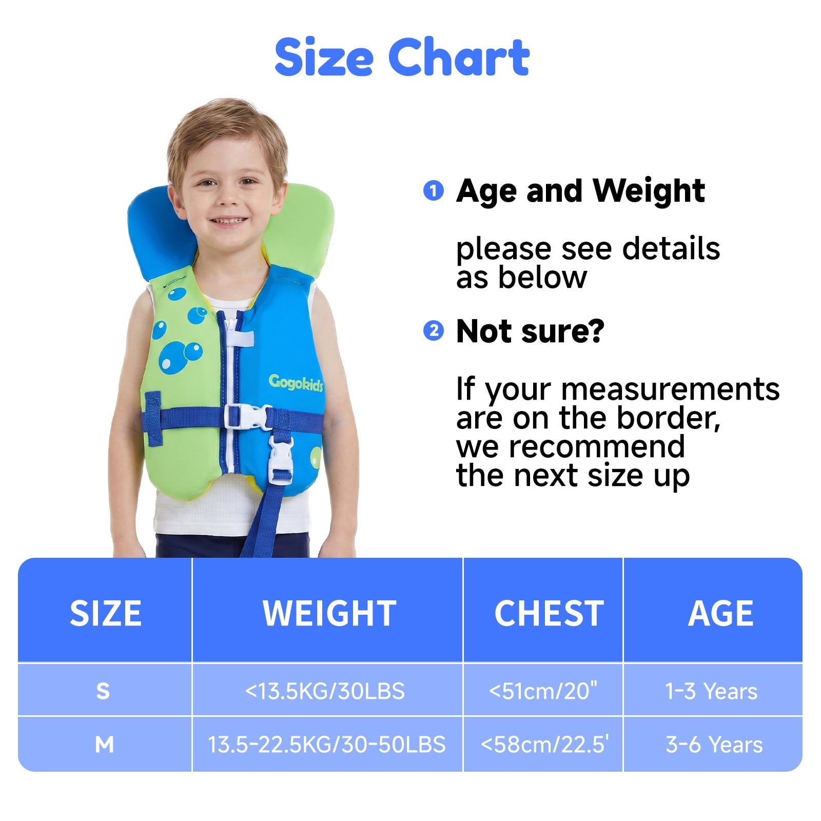 Gogokids Kids Swim Vest Life Jacket Toddler20-50 Lbs,Kids Float Jacket with Adjustable Straps for 1-6 Years Children Boys & Girls Swimming Aid for Pool,Beach & Boat