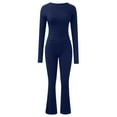 thumbnail image 5 of qolati Women's 2 Piece Lounge Sets Basic Long Sleeve Cropped Top Casual Outfits Y2k Stretchy Flare Pants Set Yoga Tracksuit, 5 of 5