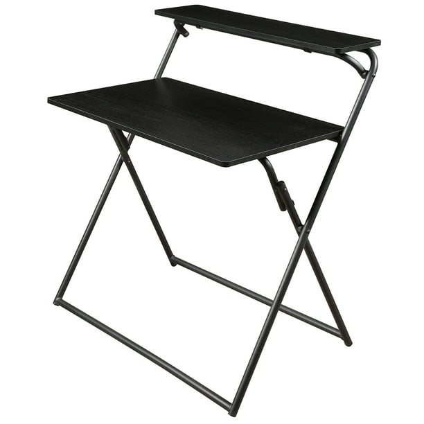 CUH Home Foldable Rectangle Folding Black Study With Shelf Table Small