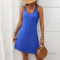 thumbnail image 4 of Vestido sin mangas de primavera/verano para mujer: cuello redondo, color liso, corte holgado, informal/relajado, mezcla de poliéster, 4 of 8