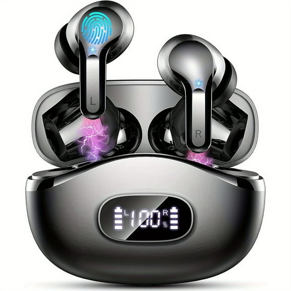 ANKRIYUL i63 Wireless Earbuds, Bluetooth Headphones V5.3 Stereo Headset with ENC Noise Cancelling, 60H Playback Mini Case with Dual LED Display, in-Ear Earphones for Android iOS